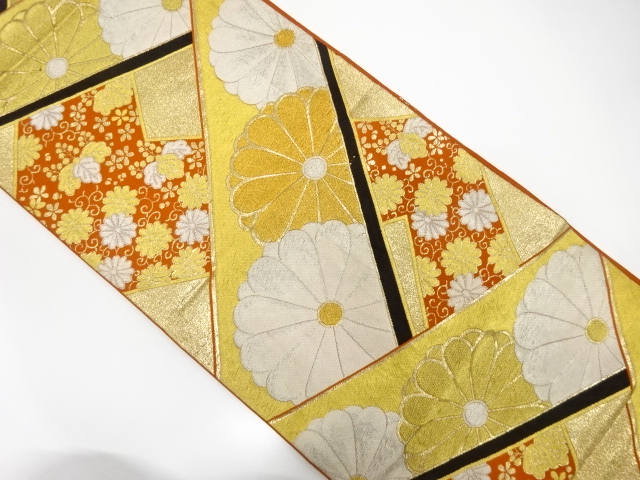 JAPANESE KIMONO / ANTIQUE FUKURO OBI / SILK / WOVEN KIKU & PAULOWNIA